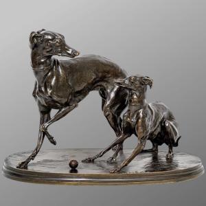 Bronze Group " Two Greyhounds Playing Boules " , Pierre - Jules Mêne (1810-1879) 