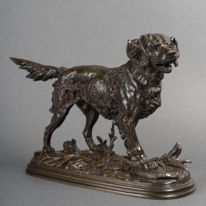 Sculpture - Spaniel Dog On The Lookout , Paul - Edouard Delabrierre (1829-1912) - Bronze