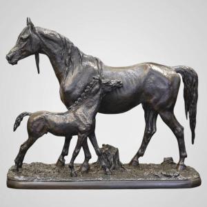 Sculpture - Mare And Her Foal , Christophe Fratin (1801-1864) - Bronze