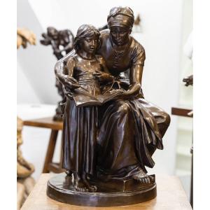 Sculpture - Maternal Education , Eugene Delaplanche (1836-1891) - Bronze