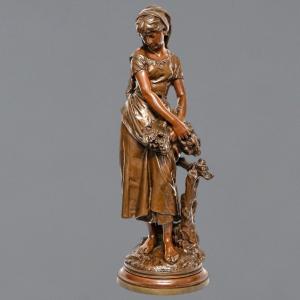 Sculpture - Young Girl With A Sheaf Of Wheat , Mathurin Moreau (1822-1912) - Bronze