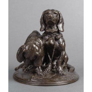 Sculpture - Group Of Bassets , Ravageot And Ravageode , Emmanuel Fremiet (1824 -1910) - Bronze