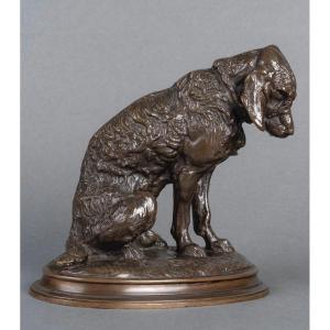 Sculpture - Sitting Spaniel , Emmanuel Fremiet (1824-1910) - Bronze