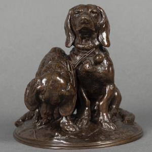 Sculpture - Group Of Bassets , Ravageot And Ravageode , Emmanuel Fremiet (1824 -1910) - Bronze