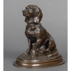 Sculpture - Seated Basset Hound (ravageot) , Emmanuel Fremiet (1824-1910) - Bronze