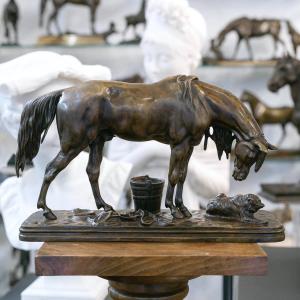 Sculpture - Horse And Dog In The Stable , Henri-alfred Jacquemart (1824-1896) - Bronze