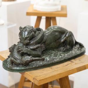 Sculpture - Tiger Devouring A Gavial , Antoine - Louis Barye (1795-1875) - Bronze