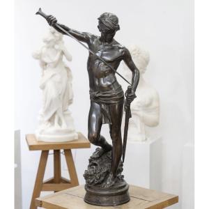 Sculpture - David Victorious Of Goliath , Marius - Jean - Antonin Mercié (1845-1916) - Bronze 