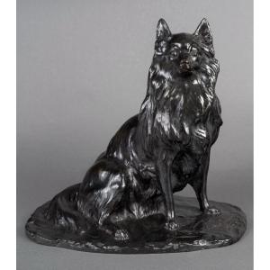 Sculpture - Seated Pet Dog , Georges Malissard (1877-1942) Bronze
