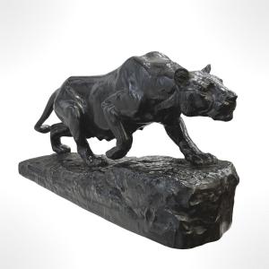 Sculpture - Lioness On The Prowl , Isidore Bonheur (1827-1901) - Bronze 