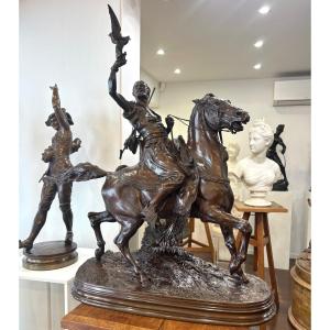 Sculpture - Arabian Falconer On Horseback , Pierre - Jules Mene (1810-1879) - Bronze