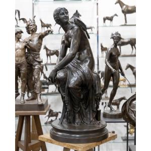 Sculpture - Woman With A Parrot , Louis Sauvageau (1822-1874) - Bronze
