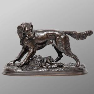 Sculpture - Rabbit Hunting Dog , Jules Moigniez (1835-1894) - Bronze 
