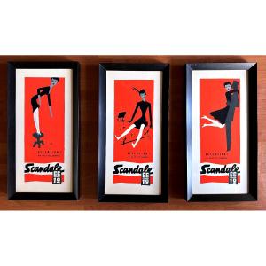 "jean Jacquelin, Three Original Gouaches, Models For The Bas Scandale"