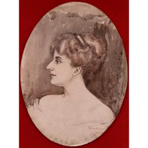 Early 20th-century French School, Drawing, Profile Of A Young Woman