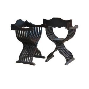 Two Armchairs Known As Savonarola Armchairs, 16th Century