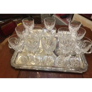 Set Of 12 Large Unsigned Saint Louis Crystal Water Glasses