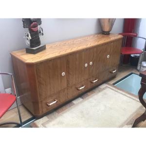 Furniture Art Deco Sycamore Veneer Sideboard, Attributed To Alfred Porteneuve 1896-1949