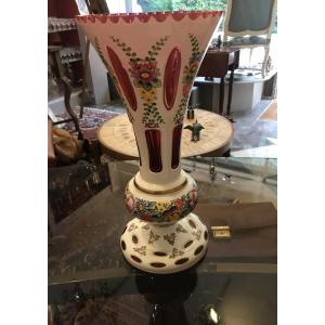 Bohemian Crystal Vase Overlay XVIII Century Of 31 Cm