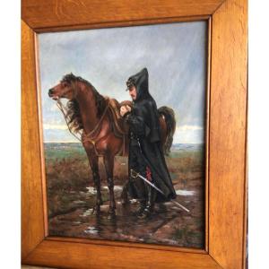 Oil On Canvas Of A Soldier Rider And His Horse Signed And Dated 1888