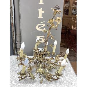 Eight-light Gilt Bronze Chandelier With Fleur-de-lis Decoration, Late 19th Century 