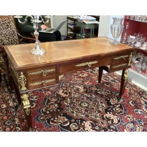 Empire Style Flat Desk In Mahogany And Mahogany Veneer With Rich Bronze Decoration