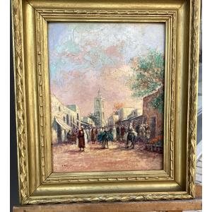 Orientalist Oil Painting On Cardboard, Signed A. Fouquet With Studio Stamp