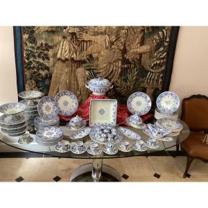 Napoleon III Gien Dinner Service, Decorated In Rouen Blue With A Large Radiating Pattern 90p