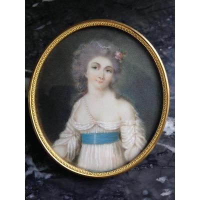 Young Woman With Pearl Necklace, Miniature On Ivory