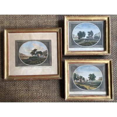 Dall'acqua, Veduta Dei Contorni Di Frasacati d'After Perelle Set Of 3 Engraving