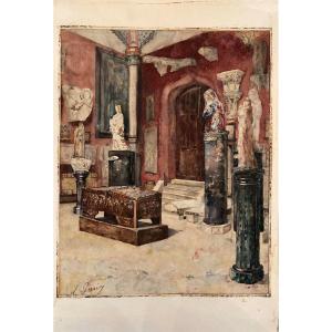 L.perrin Interior Of A Medieval Room Ina Museum