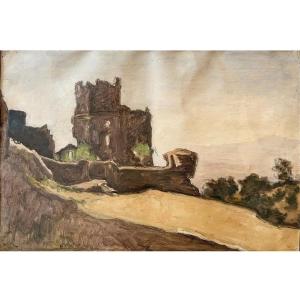 French School Around 1850, Castle Of Saissac, Aude