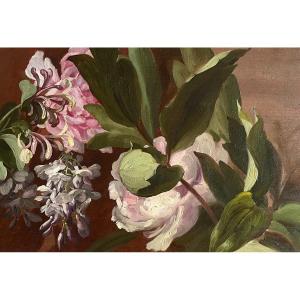 Study Of Flowers - Oil On Paper, 19th Century