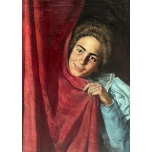 Spanish School / Borell - Woman With Red Curtain