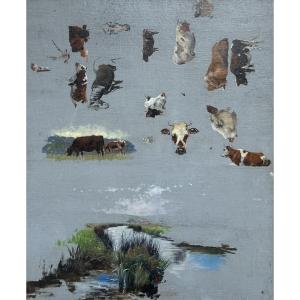 Study Of Cows, 19th-century School