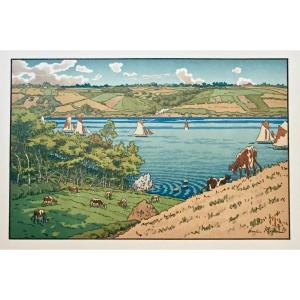 Henri Rivière (1864-1951), Le Trieux In Kermarie, Lithograph In Twelve Colors, 1912