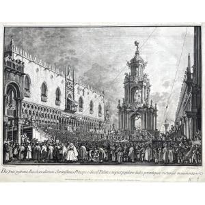G.b. Brustolon (1712 - 1796), The Doge Watching The Festivities Of Shrove Thursday, Etching