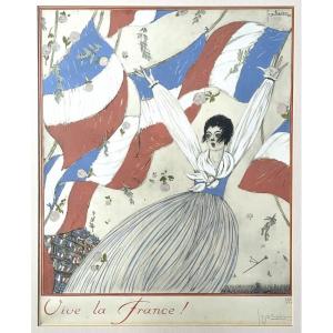Georges Lepape (1887 - 1971), Long Live France!, Lithograph And Stencil, 1917