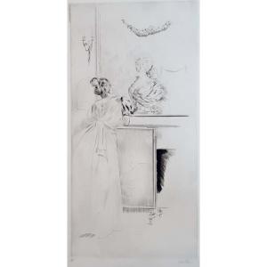 Paul César Helleu, Madame Helleu Standing In Front Of The Bust Of Marie Antoinette