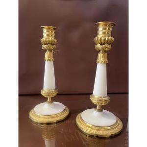 Pair Of Marble Candlesticks 