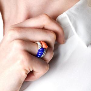 Lapis Lazuli And Coral Ring