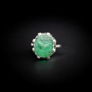 Engraved Emerald Ring