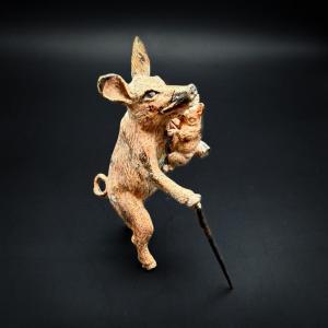 Pig With A Cane Carrying Its Young - Vienna Bronze Late 19th/early 20th - Atelier Bergmann