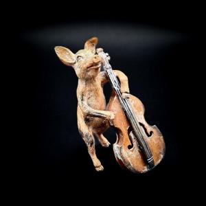 Pig With Double Bass – Vienna Bronze, Late 19th / Early 20th Century – Bergmann Workshop