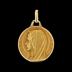 18k Gold Religious Medal Signed Augis & Mazzoni – Haloed Virgin