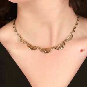 18 Carat Gold Drapery Necklace - French Work