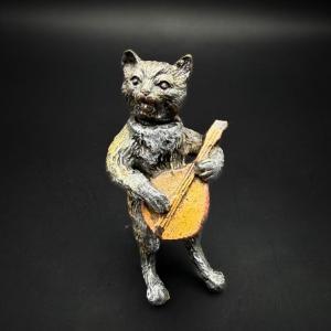 Cat With Mandolin - Vienna Bronze, Late 19th Century, Bergmann