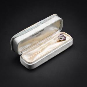 18-carat Gold Pin, Enameled Pansy And Diamond - France, Late 19th Century