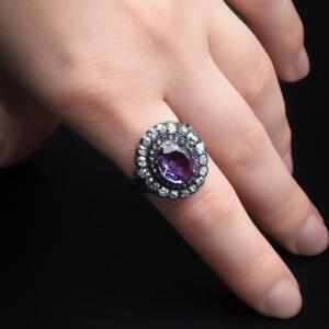 Amethyst And Diamond Ring - Late 19th Century Work