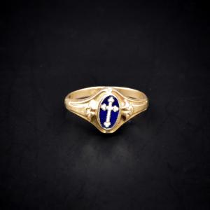 Enameled Cross Ring - French Work, Late 19th Century
